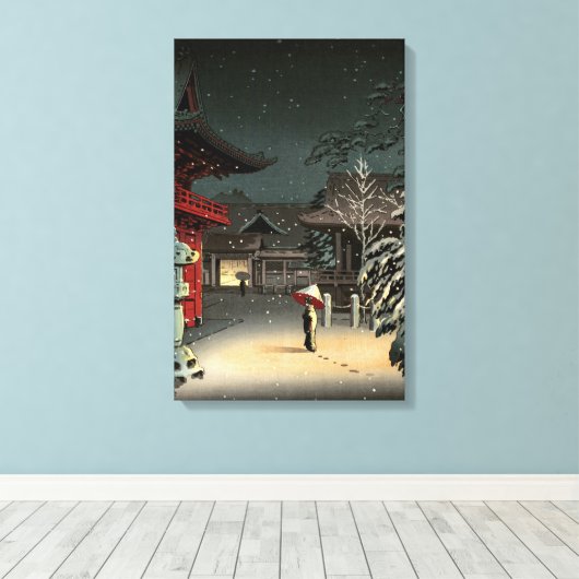 Tsuchiya Koitsu - Sneeuw op Nezu Shrine Canvas Afdruk (Insitu (Houten vloer))