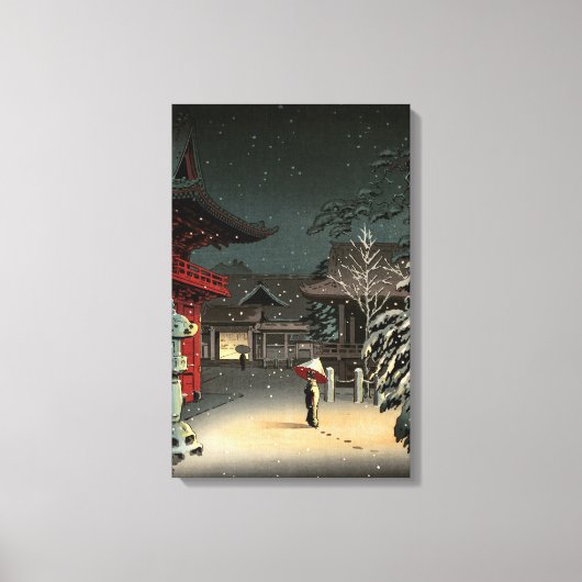 Tsuchiya Koitsu - Sneeuw op Nezu Shrine Canvas Afdruk (Voorkant)