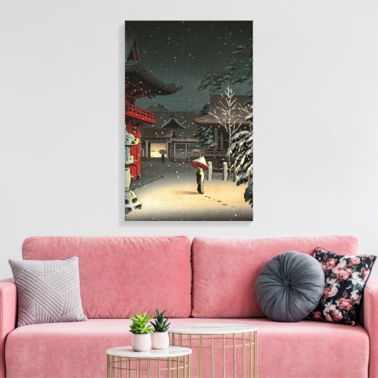 Tsuchiya Koitsu - Sneeuw op Nezu Shrine Canvas Afdruk (Insitu (Woonkamer))