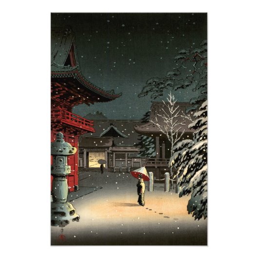 Tsuchiya Koitsu - Sneeuw op Nezu Shrine Foto Afdruk (Voorkant)