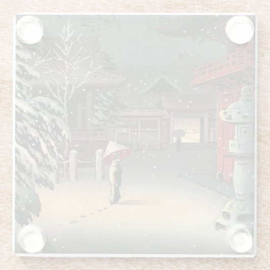 Tsuchiya Koitsu - Sneeuw op Nezu Shrine Glazen Onderzetter (Achterkant)