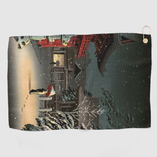 Tsuchiya Koitsu - Sneeuw op Nezu Shrine Golfhanddoek (Horizontaal)