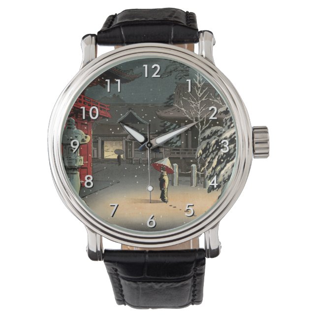 Tsuchiya Koitsu - Sneeuw op Nezu Shrine Horloge (Voorkant)