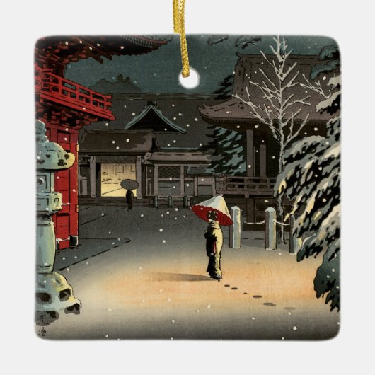 Tsuchiya Koitsu - Sneeuw op Nezu Shrine Keramisch Ornament (Voorkant)