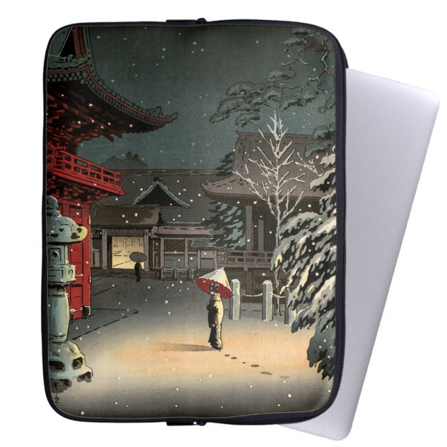Tsuchiya Koitsu - Sneeuw op Nezu Shrine Laptop Sleeve (Creator heeft geüpload)