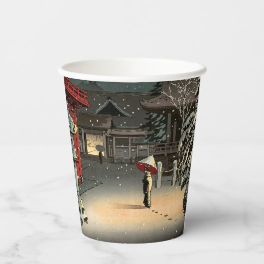 Tsuchiya Koitsu - Sneeuw op Nezu Shrine Papieren Bekers (Achterkant)