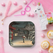 Tsuchiya Koitsu - Sneeuw op Nezu Shrine Papieren Bordje (Feest)