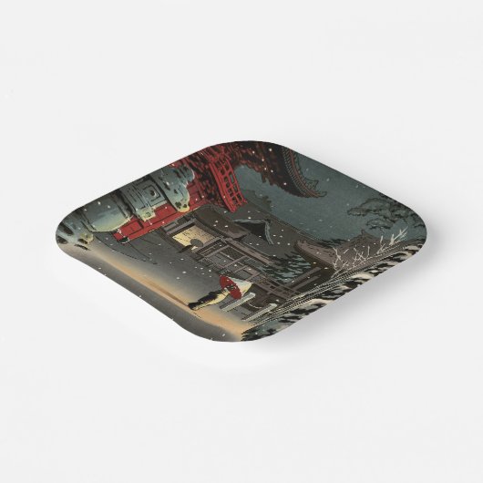 Tsuchiya Koitsu - Sneeuw op Nezu Shrine Papieren Bordje (Gebogen)