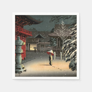 Tsuchiya Koitsu - Sneeuw op Nezu Shrine Servet