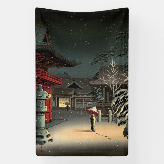 Tsuchiya Koitsu - Sneeuw op Nezu Shrine Spandoek (Verticaal)