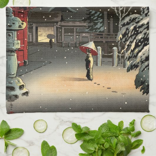 Tsuchiya Koitsu - Sneeuw op Nezu Shrine Theedoek (Gevouwen)
