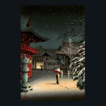 Tsuchiya Koitsu - Snow at Nezu Shrine Poster<br><div class="desc">Snow at Nezu Shrine / Woman in Snow - Tsuchiya Koitsu,  Woodblock color print,  1934</div>