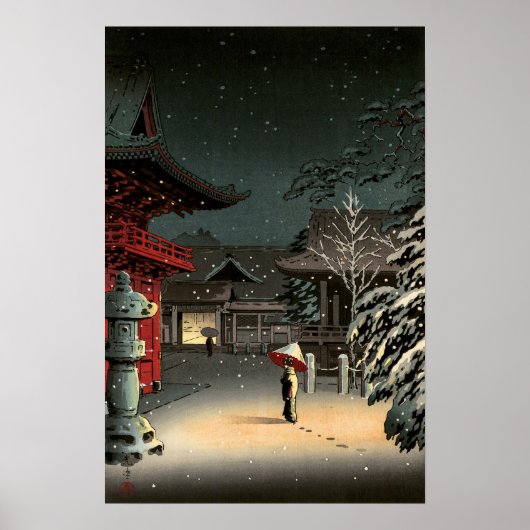 Tsuchiya Koitsu - Snow at Nezu Shrine Poster (Voorkant)