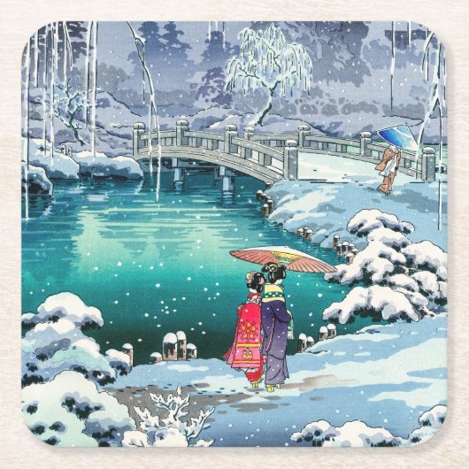 Tsuchiya Koitsu - Voorjaarssneeuw bij Maruyama Kartonnen Onderzetters (Voorkant)