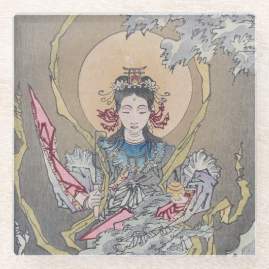 Tsukioka Yoshitoshi's Godin in het Zee Glazen Onderzetter (Voorkant)