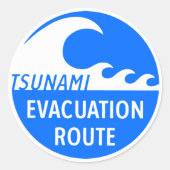 Tsunami Evacuation Route Ronde Sticker (Voorkant)