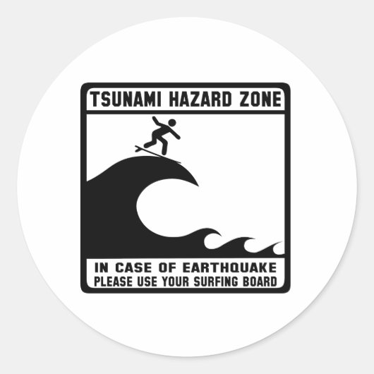 Tsunami Hazard Zone Ronde Sticker (Voorkant)
