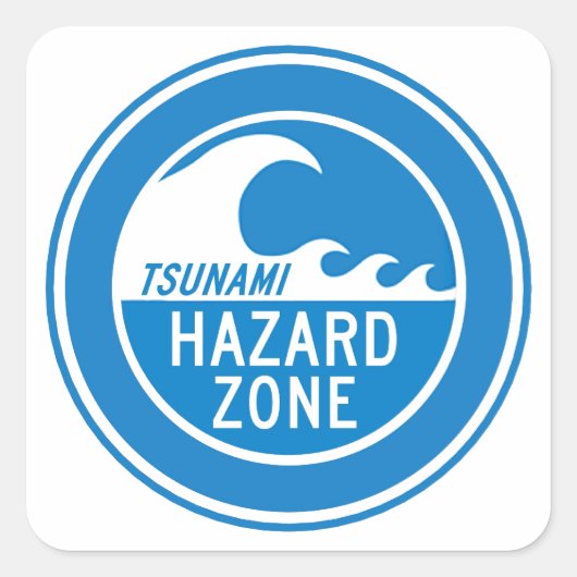 TSUNAMI HAZARD ZONE VIERKANTE STICKER (Voorkant)