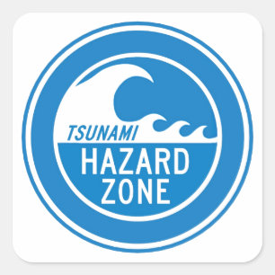 TSUNAMI HAZARD ZONE VIERKANTE STICKER