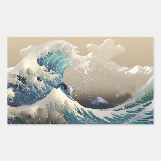 tsunami surf rechthoekige sticker (Voorkant)