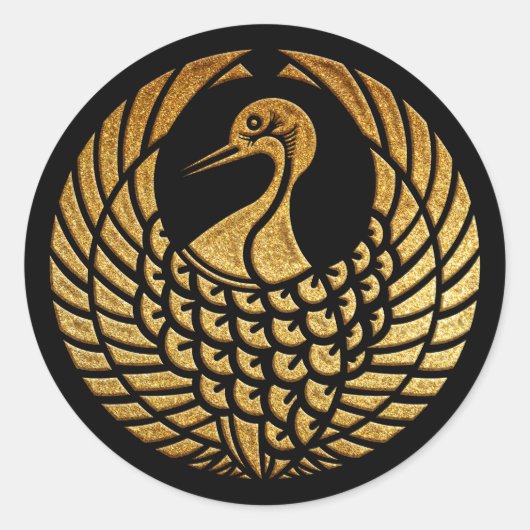Tsuru no Maru Kamon in Gold Seal Ronde Sticker (Voorkant)