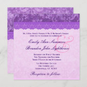 TT100 Paars met Lace Damask Wedding Kaart (Voorkant / Achterkant)