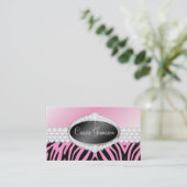 TT-Diamond Bliss Emblem Zebra Roze fotokaart Visitekaartje (Staand voorkant)