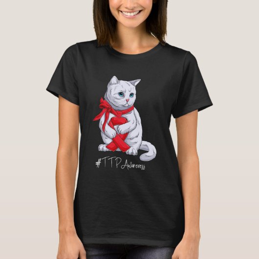 TTP-bewustzijnsmaand Rode Lint Kat T-shirt (Voorkant)