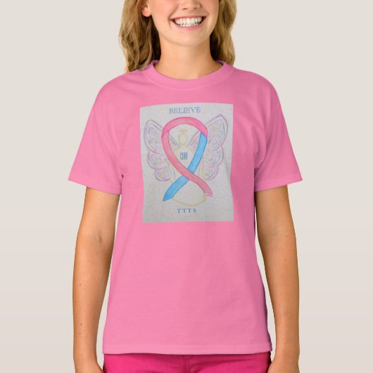 TTTS Roze/Blue Awareness Ribbon Angel Custom Shirt (Voorkant)