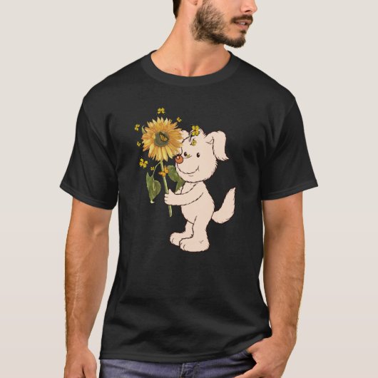 Tu Cute Dog Holding Sunflower Animal Costuum T-shirt (Voorkant)