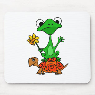 TU- Funny Frog Riding Turtle Cartoon Muismat