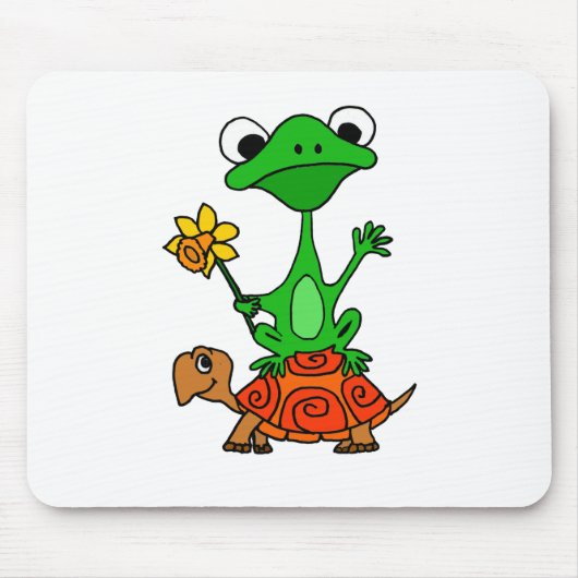 TU- Funny Frog Riding Turtle Cartoon Muismat (Voorkant)