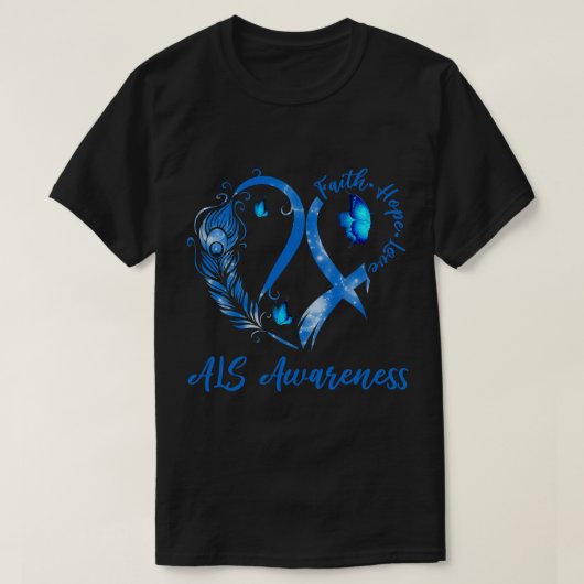 Tu Heart Butterfly Blue Ribbon ALS Awareness Month T-shirt (Design voorkant)