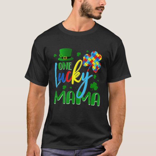 Tu One Lucky Mama Heart Puzzle Autism Awareness T-shirt (Voorkant)