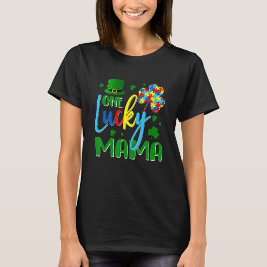 Tu One Lucky Mama Heart Puzzle Autism Awareness T-shirt (Voorkant)