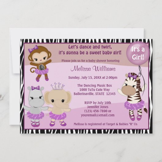 Tu Tu Cute Baby shower nodigt MONKEY GIRL TTC2 uit Kaart (Voorkant)