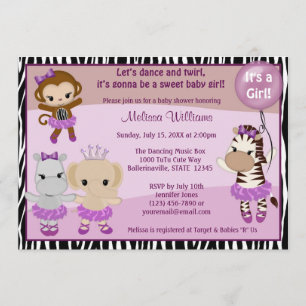 Tu Tu Cute Baby shower nodigt MONKEY GIRL TTC2 uit Kaart