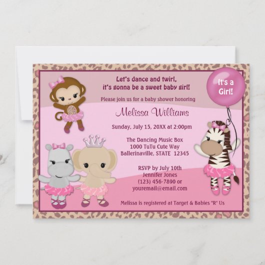 Tu Tu Cute Baby shower nodigt MONKEY GIRL TTC uit Kaart (Voorkant)
