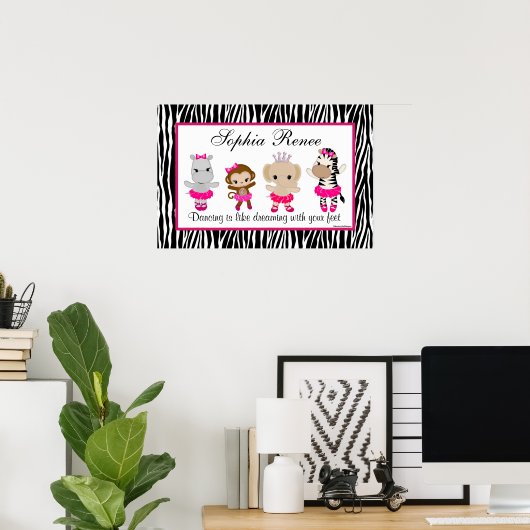 Tu Tu Cute Ballerina Kunstprint Aap Zebra Poster (Thuiskantoor)