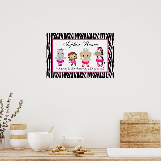Tu Tu Cute Ballerina Kunstprint Aap Zebra Poster (Keuken)