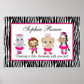 Tu Tu Cute Ballerina Kunstprint Aap Zebra Poster (Voorkant)