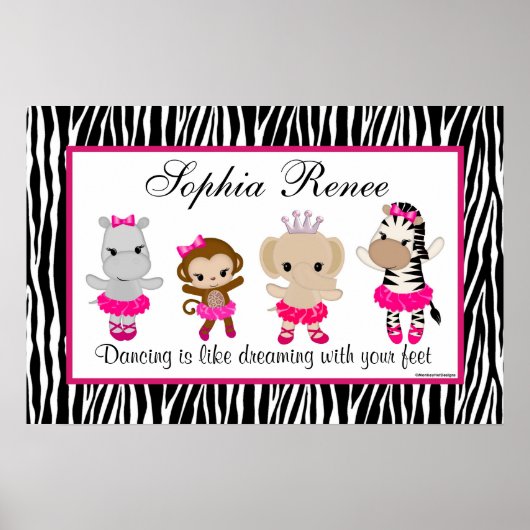 Tu Tu Cute Ballerina Kunstprint Aap Zebra Poster (Voorkant)