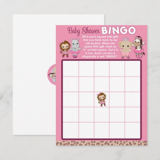 Tu Tu Schattige Ballerina Baby shower BINGO kaarte Uitnodiging Briefkaart (Voorkant / Achterkant)
