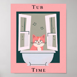 Tub Tijd met Kat Badkamer Art Poster