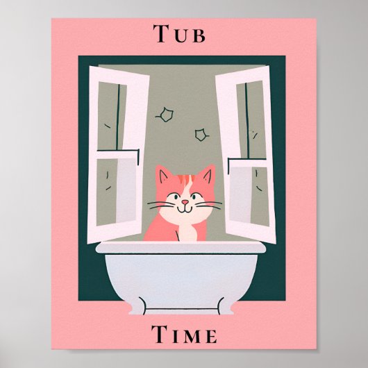 Tub Tijd met Kat Badkamer Art Poster (Voorkant)