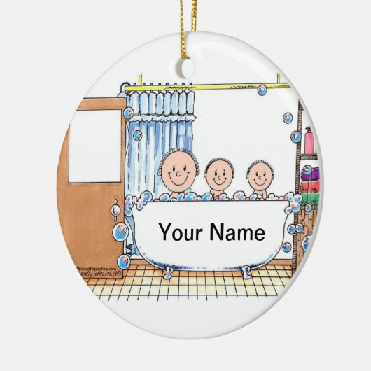 Tub tijd, twee kinderen met papa keramisch ornament (Links)