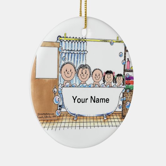 Tub tijd, twee meisjes, een jongen keramisch ornament (Rechts)