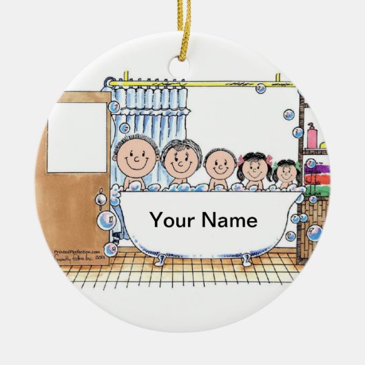 Tub tijd, twee meisjes, een jongen keramisch ornament (Voorkant)