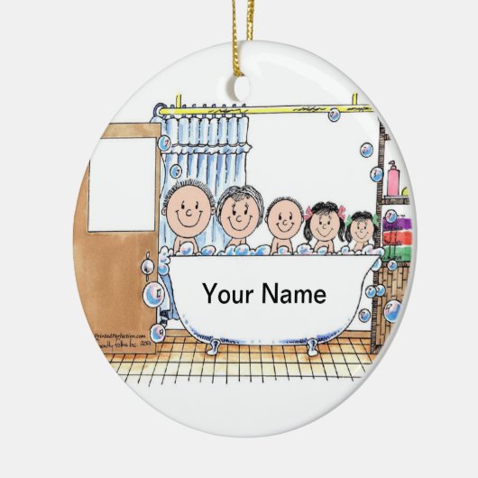 Tub tijd, twee meisjes, een jongen keramisch ornament (Links)