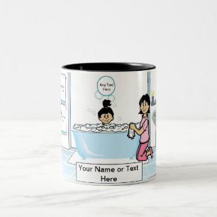 Tub Time - 1 Girl, Single Mam Cartoon Tweekleurige Koffiemok